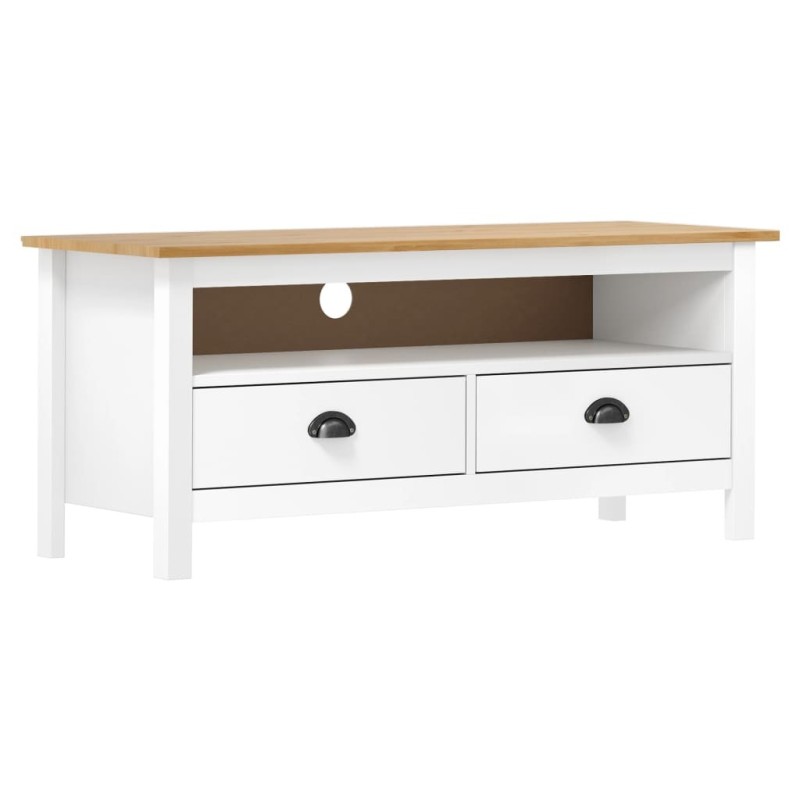 Meuble TV Hill Range Blanc 110x40x47 cm Bois de pin solide 634122634122