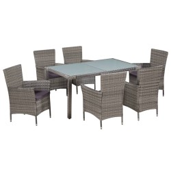 Salon de jardin 7 pcs avec coussins Résine tressée Gris 634128634128