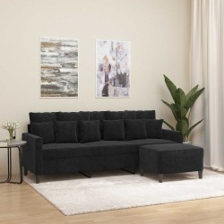 Canapé à 3 places avec repose-pieds Noir 180 cm Velours 634161634161
