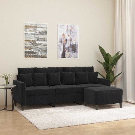 Canapé à 3 places avec repose-pieds Noir 180 cm Velours 634161634161