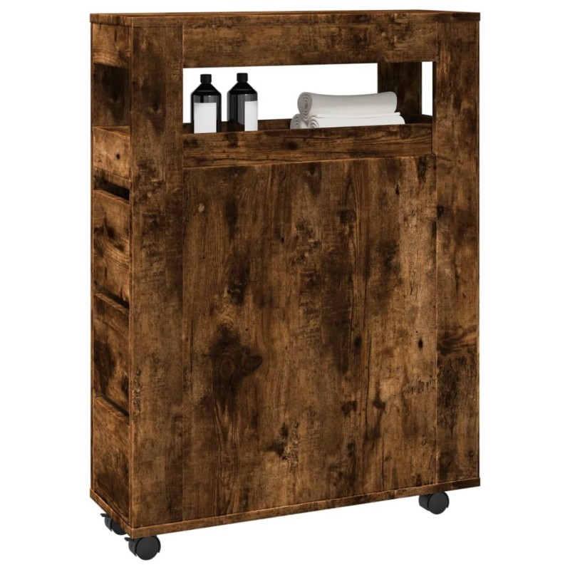 Meuble étroit de salle de bain à roulettes chêne fumé 634163634163