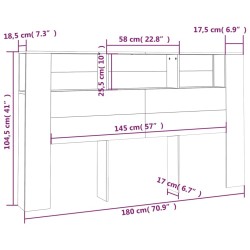 Armoire de tête de lit Noir 180x18,5x104,5 cm 634182634182