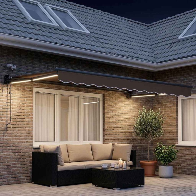 Auvent rétractable électrique Taupe 100% Polyester et Aluminium 634183634183