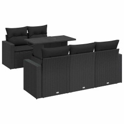 Salon de jardin 6 pcs avec coussins noir résine tressée 634219634219