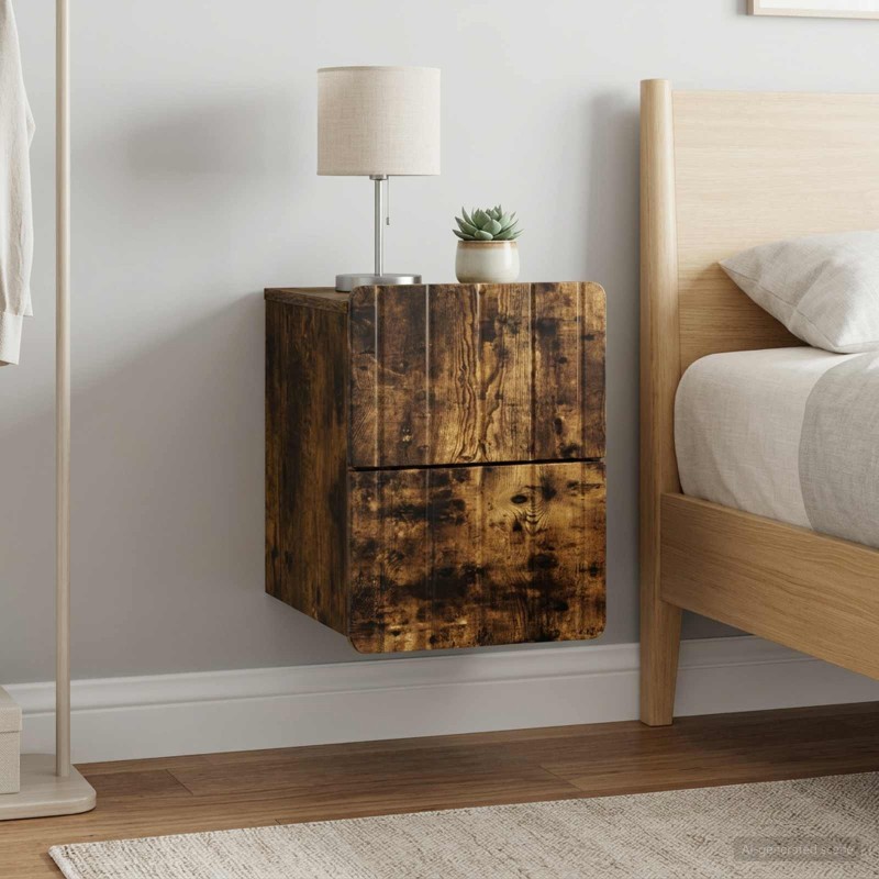 Cabinet de chevet mural 2 pcs Chêne fumé 33 x 34,5 x 43 cm 634221634221