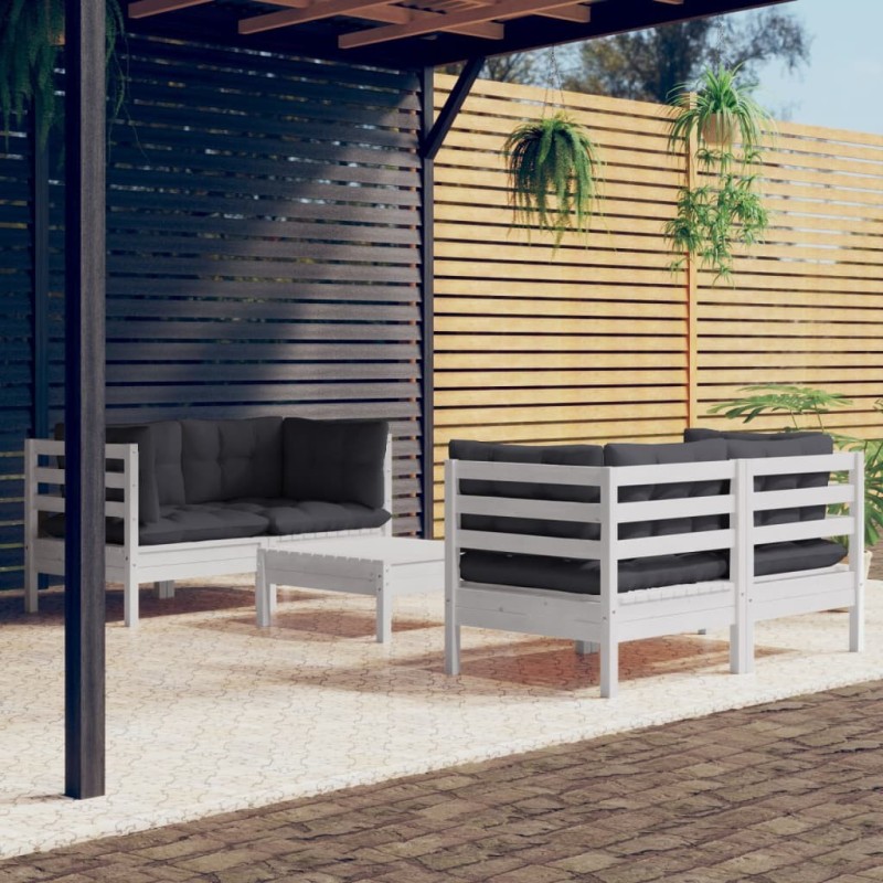 Salon de jardin 5 pcs avec coussins anthracite bois de pin 634234634234