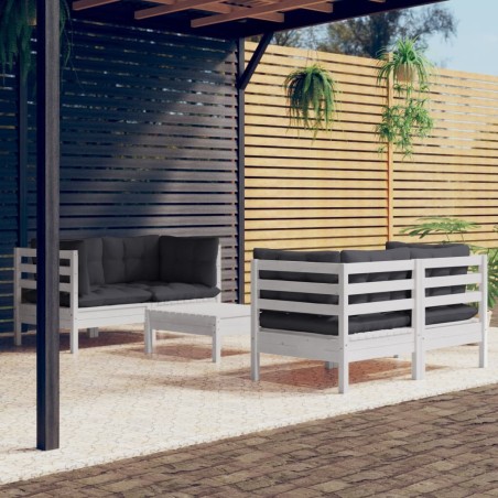Salon de jardin 5 pcs avec coussins anthracite bois de pin 634234634234