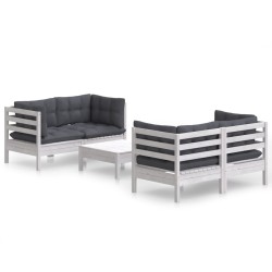 Salon de jardin 5 pcs avec coussins anthracite bois de pin 634234634234