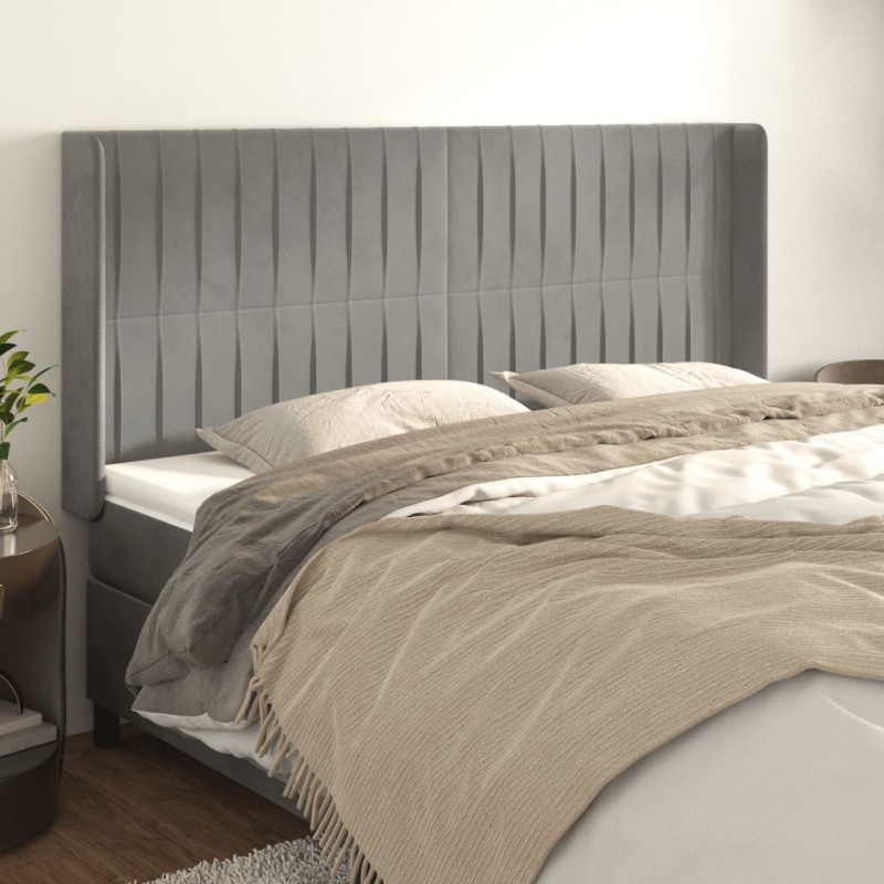 Tête de lit avec oreilles Gris clair 203x16x118/128 cm Velours 634239634239