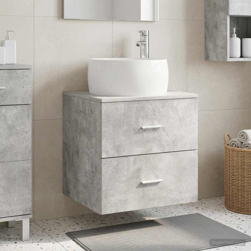 Vanité de lavabo mural Gris béton 49,5 x 44,5 x 66 cm 634243634243