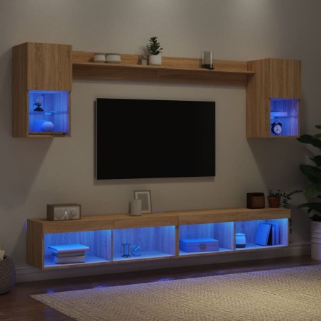 Unités murales TV avec LED 6 pcs chêne sonoma bois d'ingénierie 634245634245