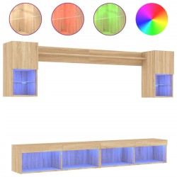Unités murales TV avec LED 6 pcs chêne sonoma bois d'ingénierie 634245634245