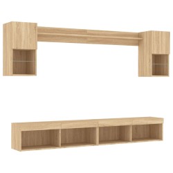 Unités murales TV avec LED 6 pcs chêne sonoma bois d'ingénierie 634245634245