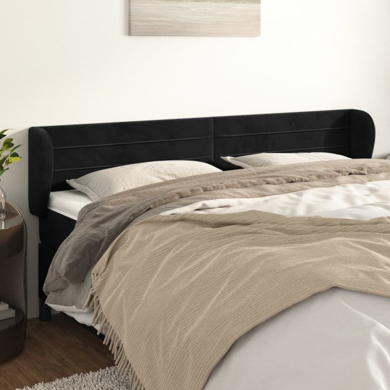 Tête de lit avec oreilles Noir 203x23x78/88 cm Velours 634266634266