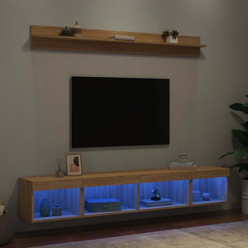 Unités murales TV avec LED 5 pcs chêne sonoma bois d'ingénierie 634275634275