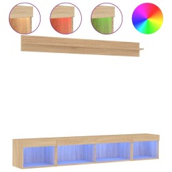 Unités murales TV avec LED 5 pcs chêne sonoma bois d'ingénierie 634275634275