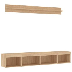 Unités murales TV avec LED 5 pcs chêne sonoma bois d'ingénierie 634275634275