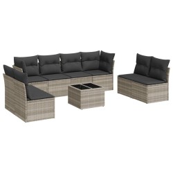 Salon de jardin 9 pcs avec coussins gris clair résine tressée 634282634282