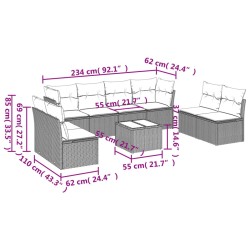 Salon de jardin 9 pcs avec coussins gris clair résine tressée 634282634282
