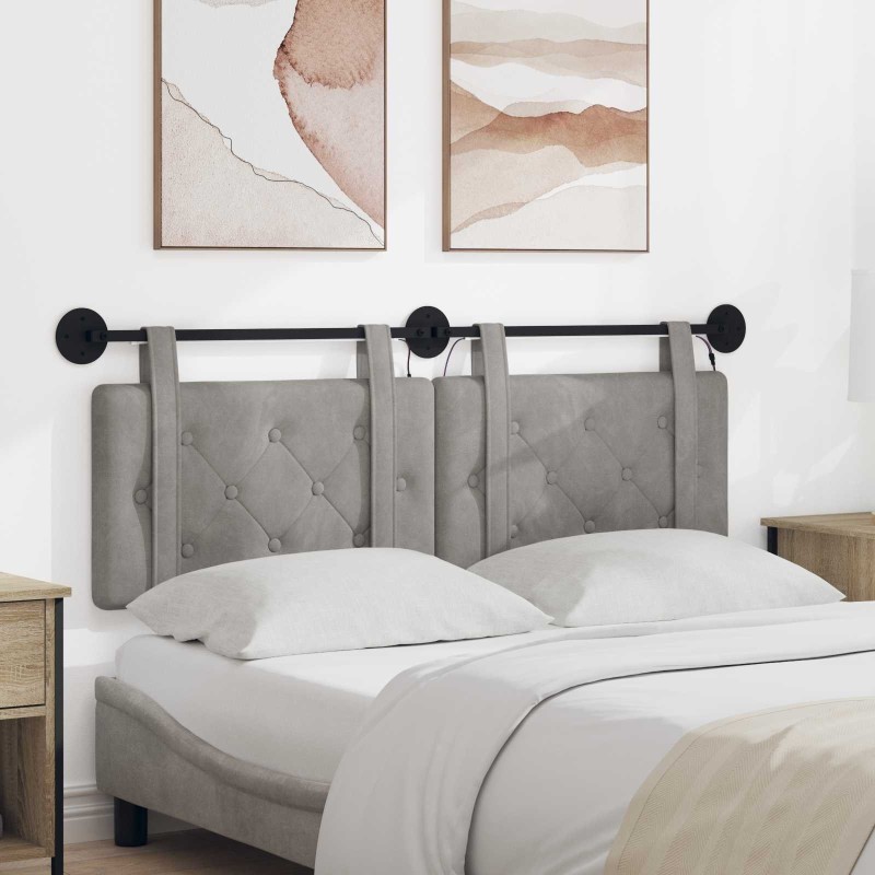 Tête de lit suspendue Avec lumière LED Gris clair Velours 634285634285