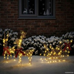 Traîneau tiré par un renne Blanc chaud 30 x 12 x 55 cm PET 634286634286