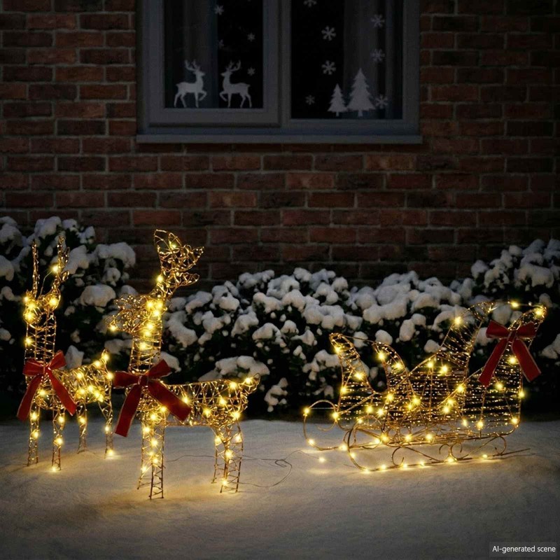 Traîneau tiré par un renne Blanc chaud 30 x 12 x 55 cm PET 634286634286