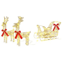 Traîneau tiré par un renne Blanc chaud 30 x 12 x 55 cm PET 634286634286