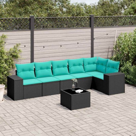 Ensemble de canapé de jardin 7 pcs avec coussins noir résine tressée 634416634416