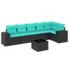 Ensemble de canapé de jardin 7 pcs avec coussins noir résine tressée 634416634416