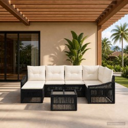 Ensemble de canapé de jardin 7 pcs Noir polyrotin 634429634429