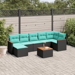 Ensemble de canapé de jardin 8 pcs avec coussins noir résine tressée 634430634430