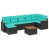 Ensemble de canapé de jardin 8 pcs avec coussins noir résine tressée 634430634430