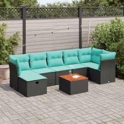 Ensemble de canapé de jardin 8 pcs avec coussins noir résine tressée 634431634431