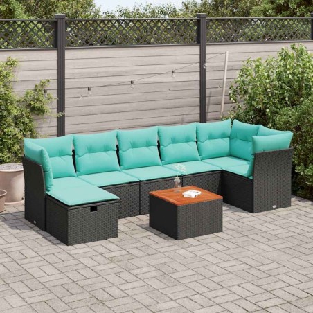 Ensemble de canapé de jardin 8 pcs avec coussins noir résine tressée 634431634431