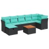 Ensemble de canapé de jardin 8 pcs avec coussins noir résine tressée 634431634431