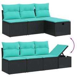 Ensemble de canapé de jardin 8 pcs avec coussins noir résine tressée 634431634431