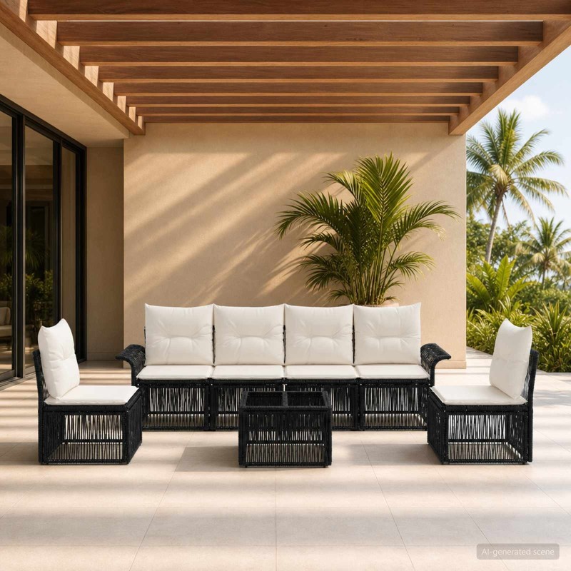 Ensemble de canapé de jardin 7 pcs Noir polyrotin 634433634433