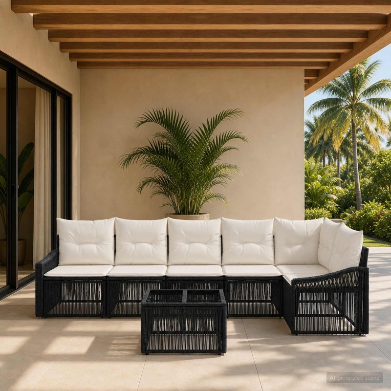 Ensemble de canapé de jardin 7 pcs Noir polyrotin 634434634434