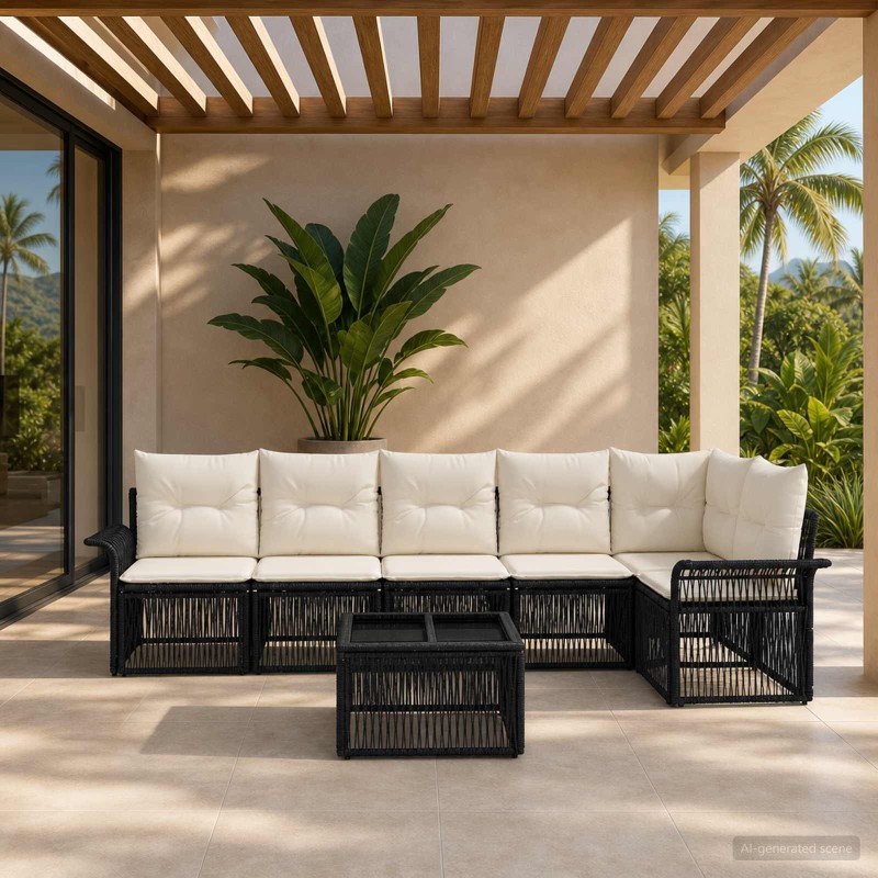 Ensemble de canapé de jardin 7 pcs Noir polyrotin 634435634435