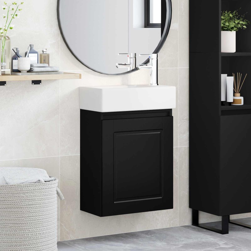 Meuble de salle de bain avec robinet Noir 45,5 x 22,5 x 84 cm 634438634438
