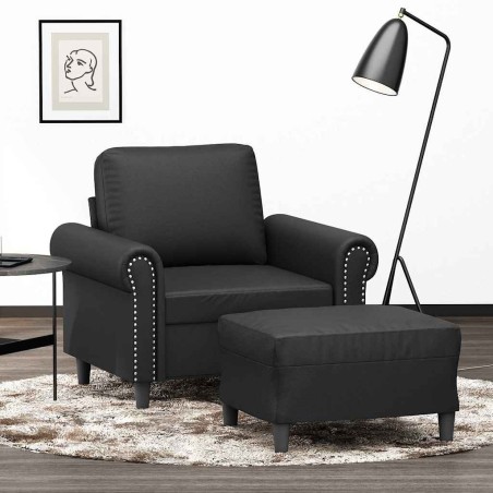 Fauteuil avec repose-pied Noir 60 cm Similicuir 634439634439