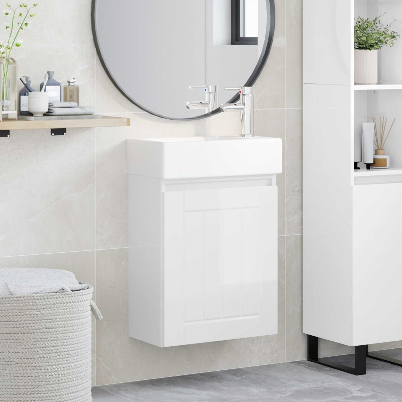 Meuble de salle de bain avec robinet Blanc brillant 634444634444