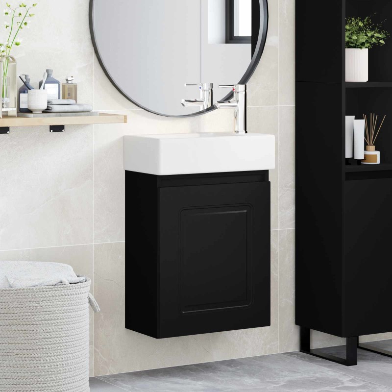 Meuble de salle de bain avec robinet Noir 45,5 x 22,5 x 84 cm 634445634445