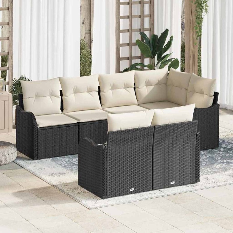 Ensemble de canapé de jardin 7 pcs Noir Poly rotin 634461634461
