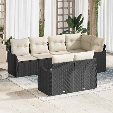 Ensemble de canapé de jardin 7 pcs Noir Poly rotin 634461634461
