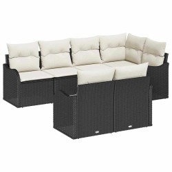 Ensemble de canapé de jardin 7 pcs Noir Poly rotin 634461634461