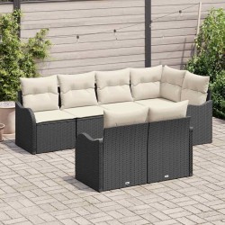 Ensemble de canapé de jardin 7 pcs Noir Poly rotin 634461634461