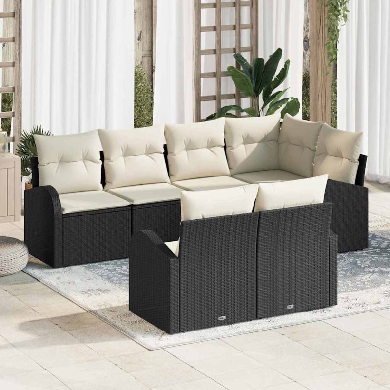 Ensemble de canapé de jardin 7 pcs Noir et Blanc polyrotin 634462634462