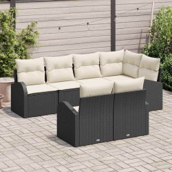 Ensemble de canapé de jardin 7 pcs Noir et Blanc polyrotin 634462634462