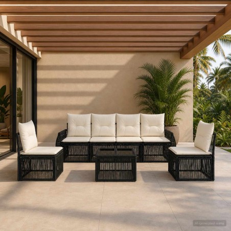 Ensemble de canapé de jardin 7 pcs Noir et blanc crème 634463634463